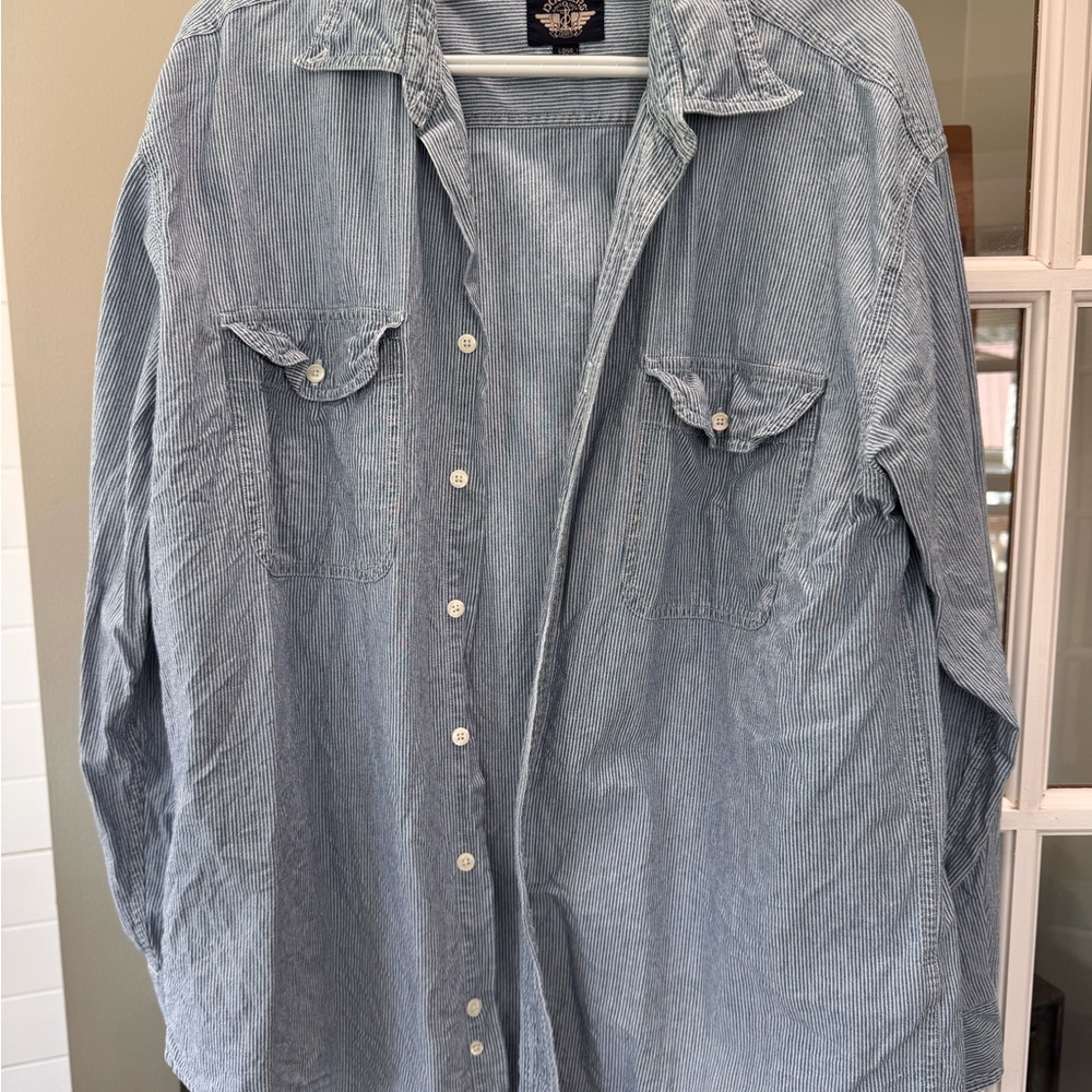 Vintage Dockers Blue Striped Button-Up Shirt